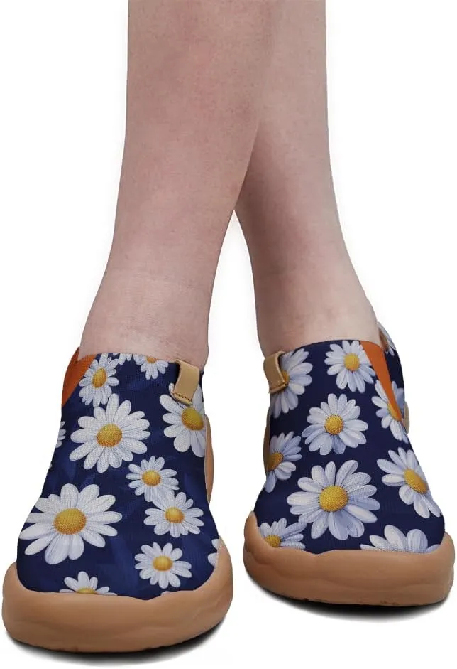 Onehorse Women's Slip Ons Lightweight Sneakers Walking Casual Loafers Comfortable Flowers Painted Travel Shoes