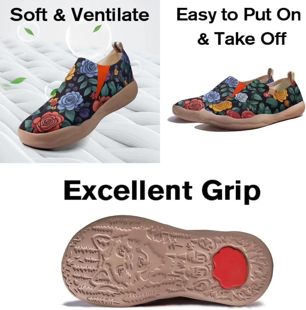 Onehorse Women's Slip-Ons Loafers Flowers Artistic Shoes Lightweight Comfortable Casual Travel Footwear