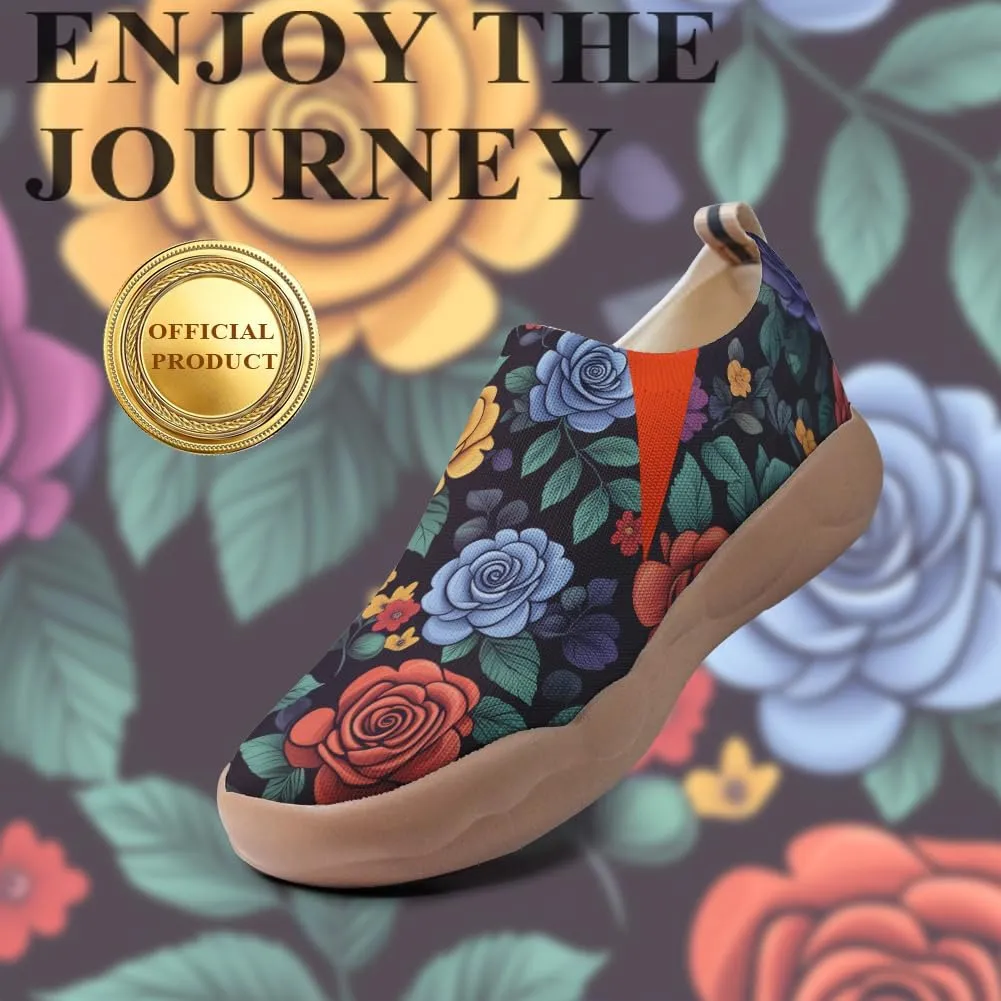 Onehorse Women's Slip-Ons Loafers Flowers Artistic Shoes Lightweight Comfortable Casual Travel Footwear