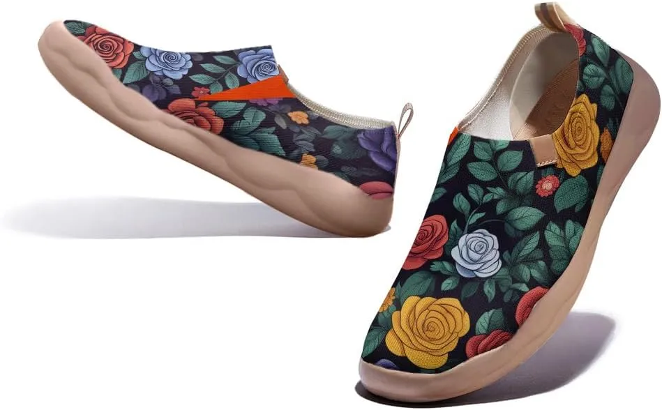 Onehorse Women's Slip-Ons Loafers Flowers Artistic Shoes Lightweight Comfortable Casual Travel Footwear