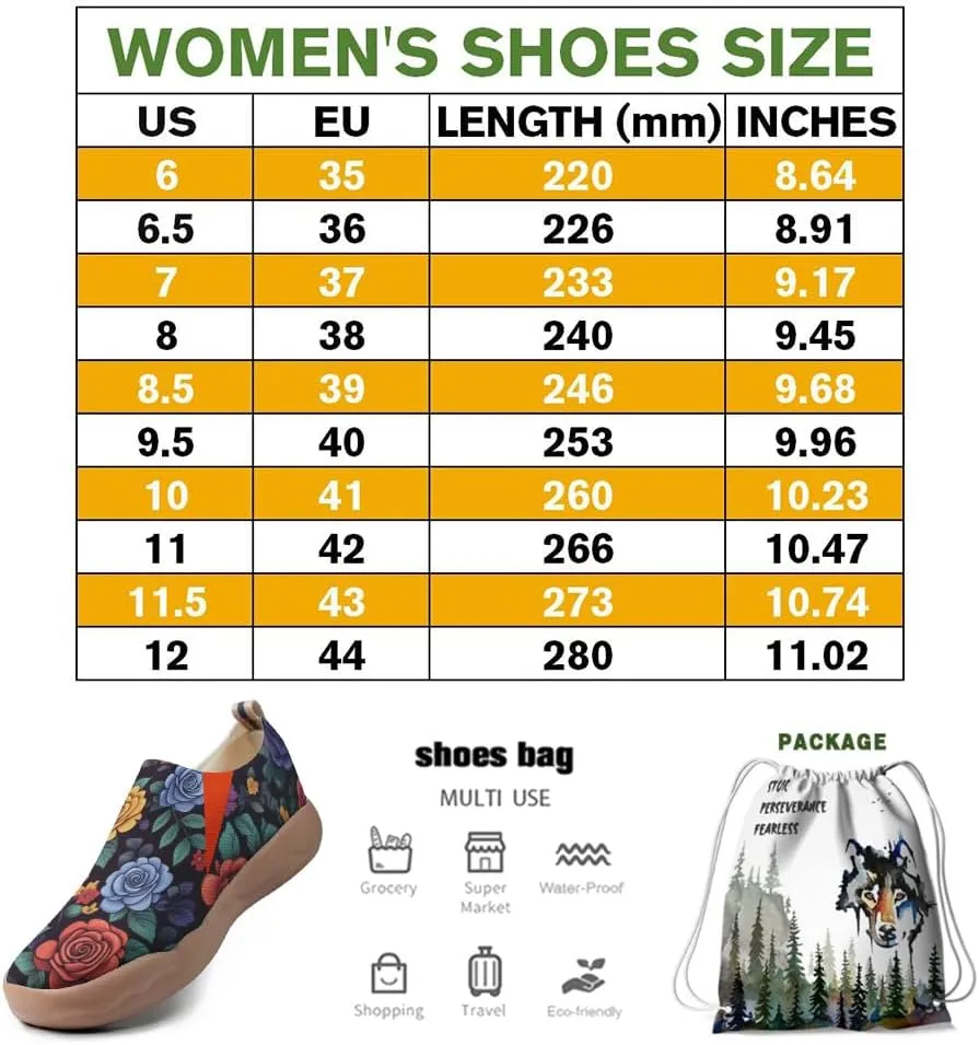 Onehorse Women's Slip-Ons Loafers Flowers Artistic Shoes Lightweight Comfortable Casual Travel Footwear