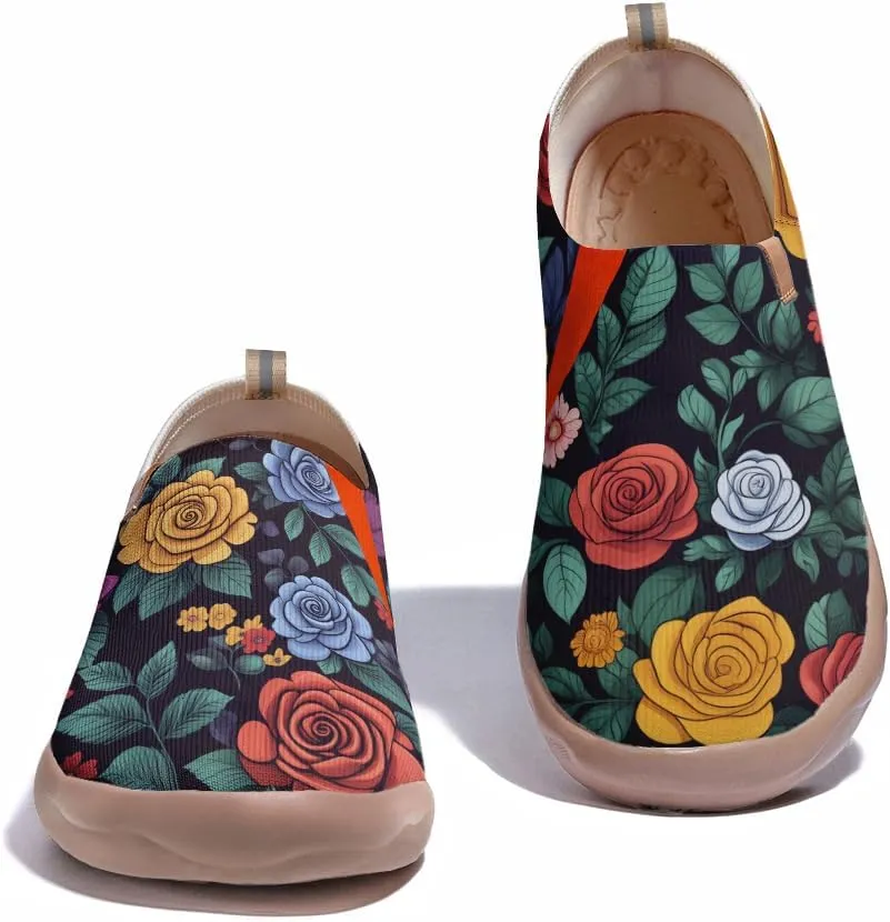 Onehorse Women's Slip-Ons Loafers Flowers Artistic Shoes Lightweight Comfortable Casual Travel Footwear