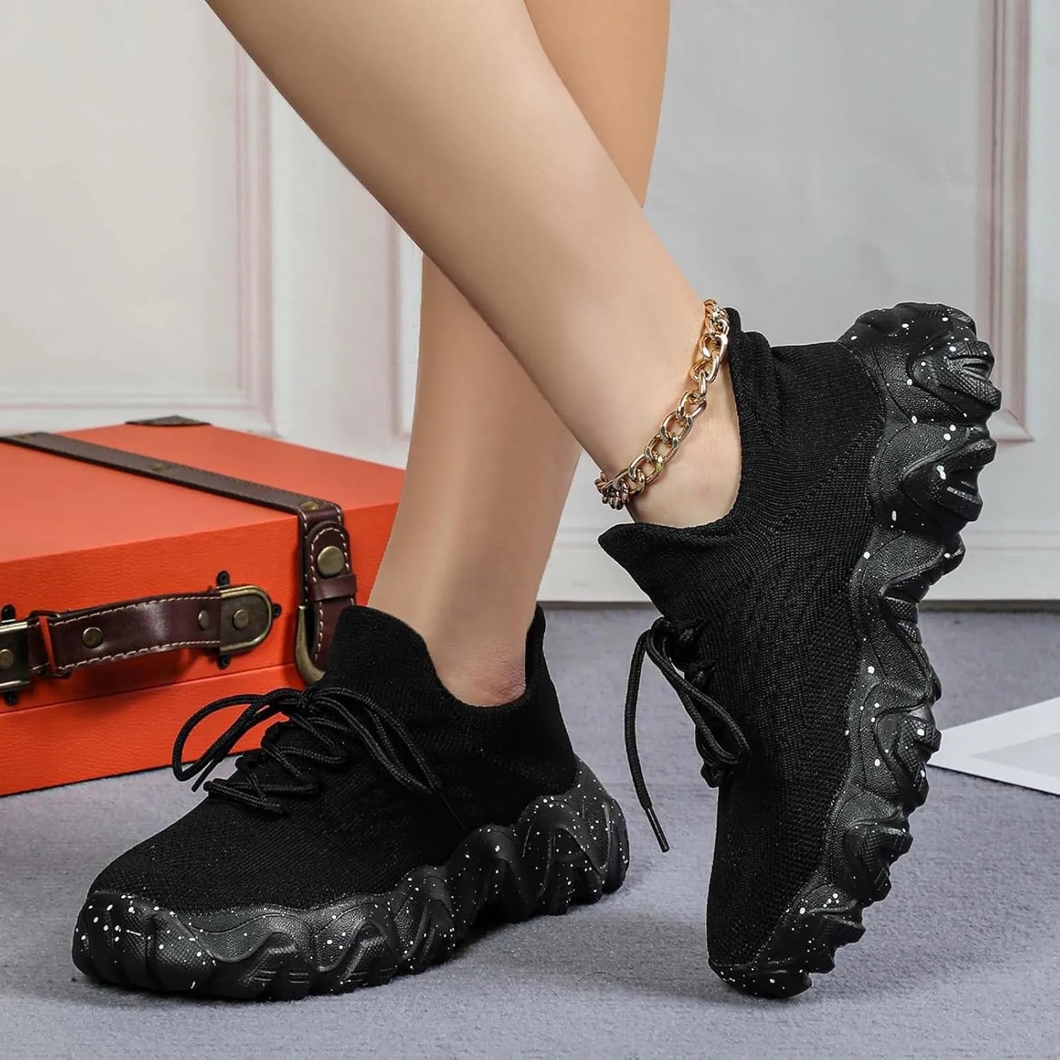 Ortho Pro Shoes for Women Wide Width Mesh Lace Lightweight Low-Cut Sneakers Comfortable Ankle Socks Non Slip Walking Sneakers Mesh Orthopedic Breathable Shoes