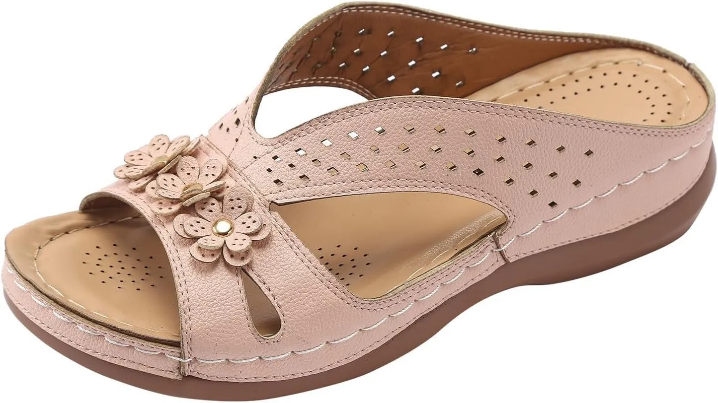 Orthopedic Sandals for Women Summer Wedge Platform Sandals with Arch Support Flower Faux Leather Wedge Heel Anti Slip Sandals