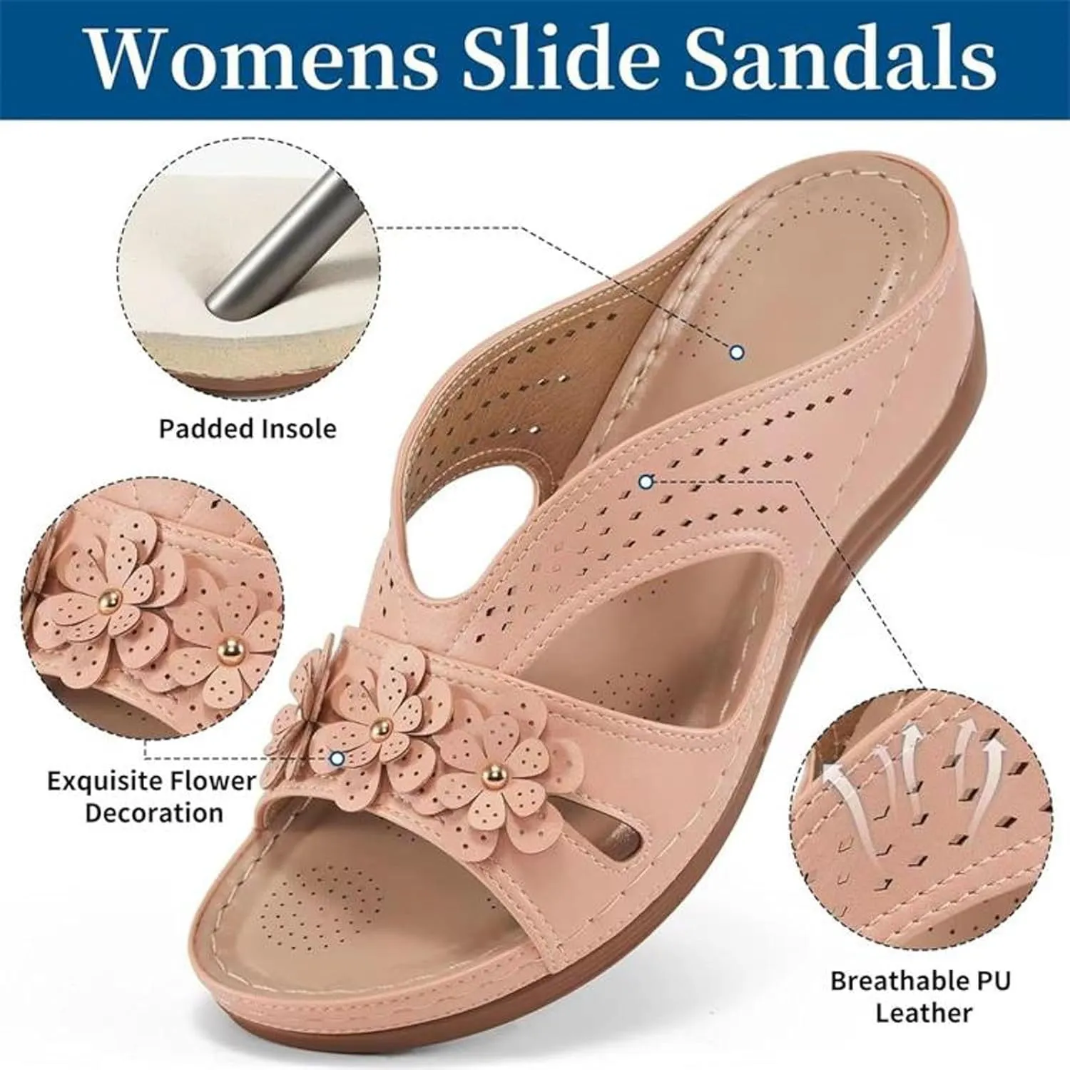 Orthopedic Sandals for Women Summer Wedge Platform Sandals with Arch Support Flower Faux Leather Wedge Heel Anti Slip Sandals