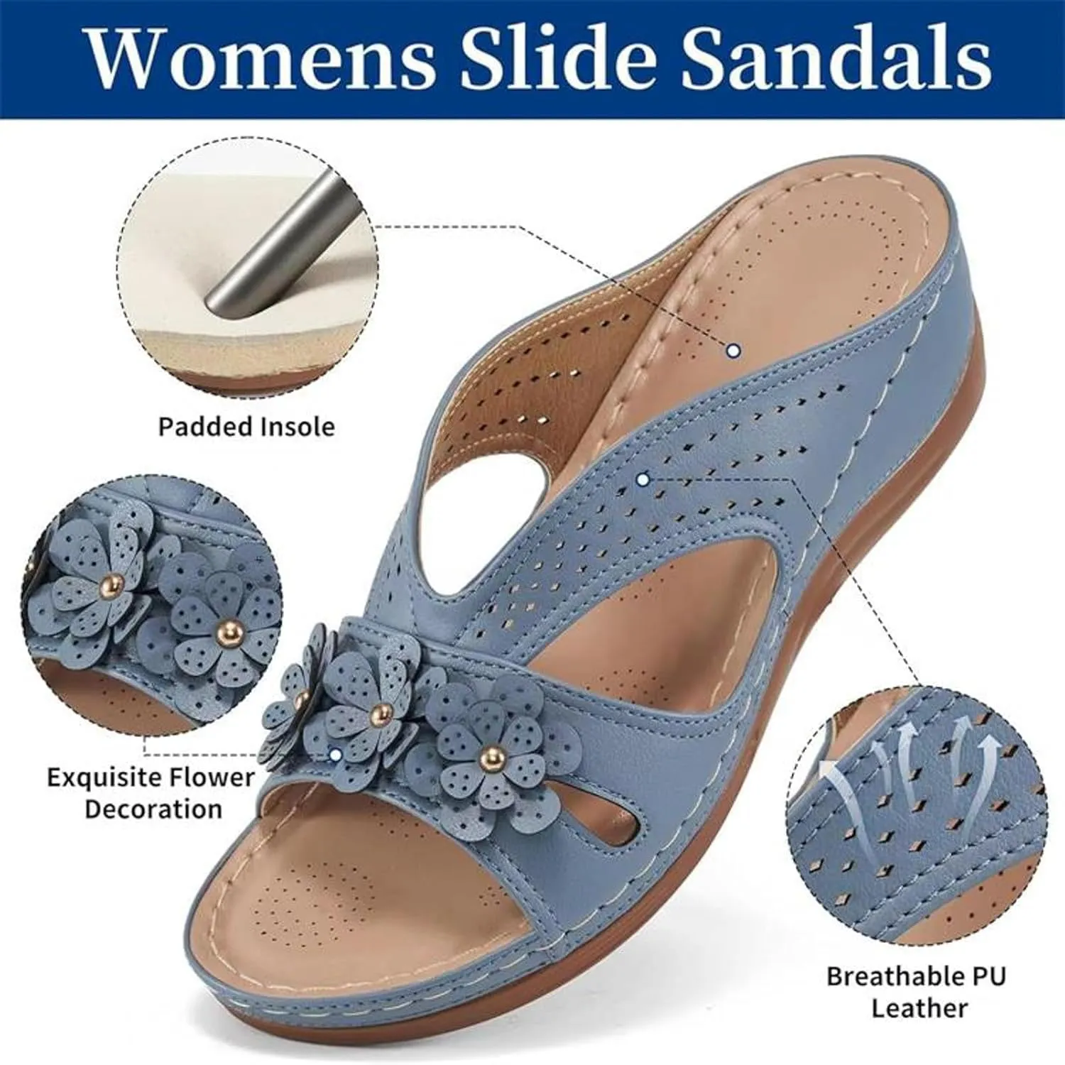 Orthopedic Sandals for Women Summer Wedge Platform Sandals with Arch Support Flower Faux Leather Wedge Heel Anti Slip Sandals