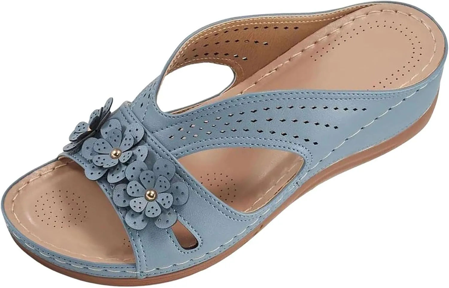 Orthopedic Sandals for Women Summer Wedge Platform Sandals with Arch Support Flower Faux Leather Wedge Heel Anti Slip Sandals