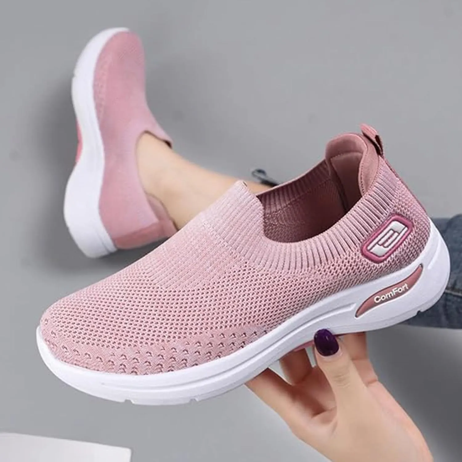 Orthopedic Sneakers for Women Comfort Wear Slip On Walking Shoes Orthowear Ortho Stretch Cushion Shoe Breathable Mesh Orthopedic Sneakers with Arch Support Comfortable