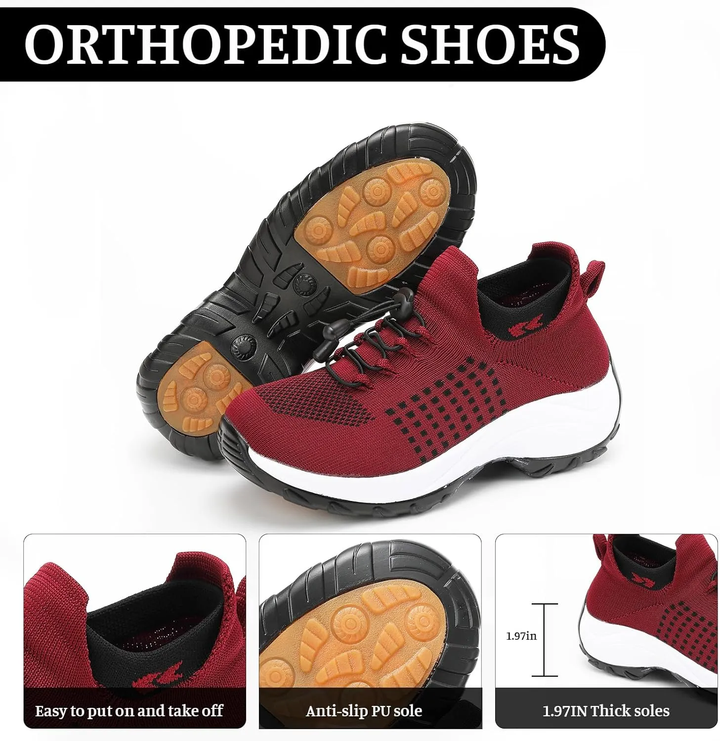 Orthopedic Sneakers for Women Comfortable Orthopedic Walking Shoes Breathable Non Slip Casual Athletic Stretch Cushion Shoes