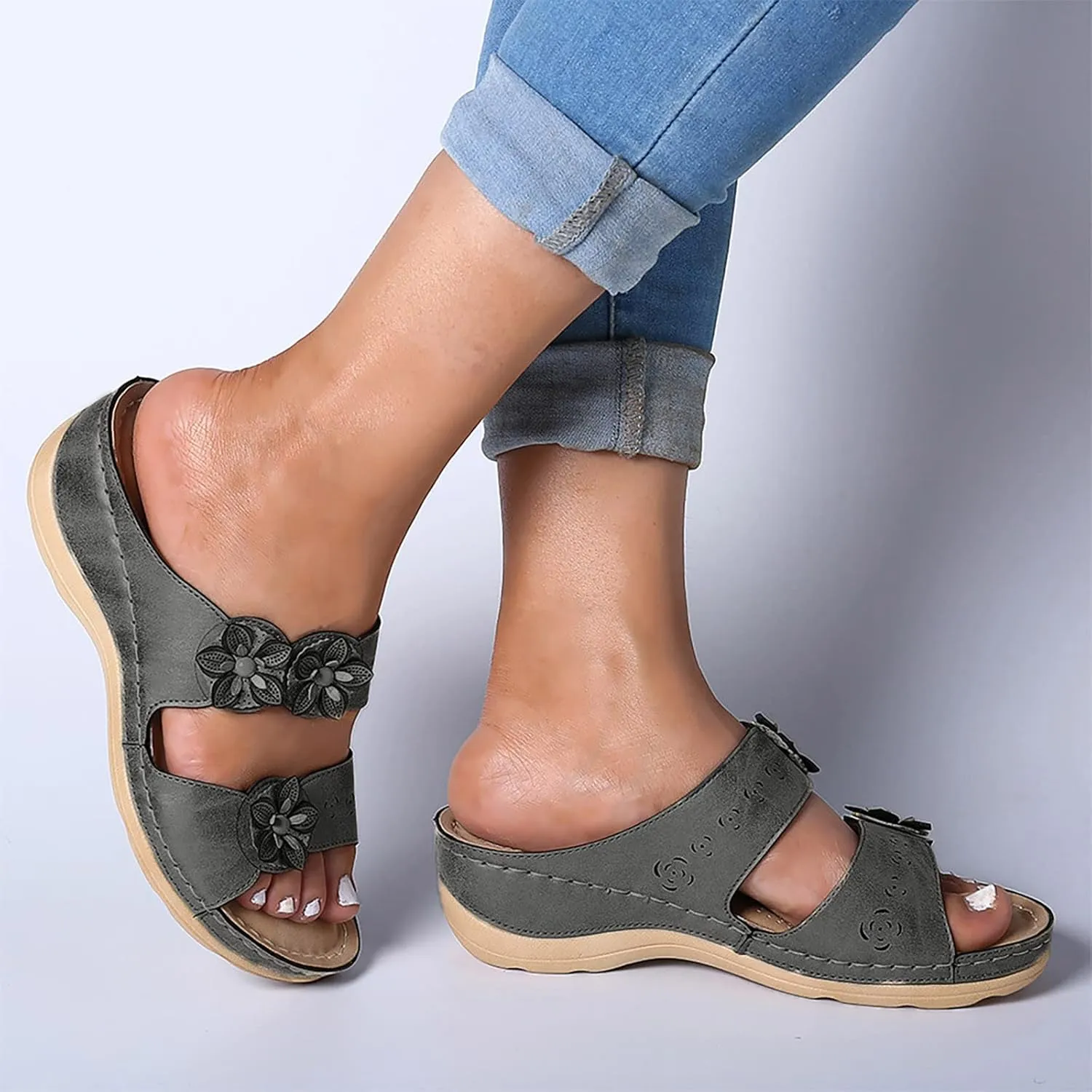Orthopedic Summer Slides for Women with Arch Support Comfortable Walking Shoes Lightweight Adjustable Straps Beach Casual Outdoor Recovery Sandals