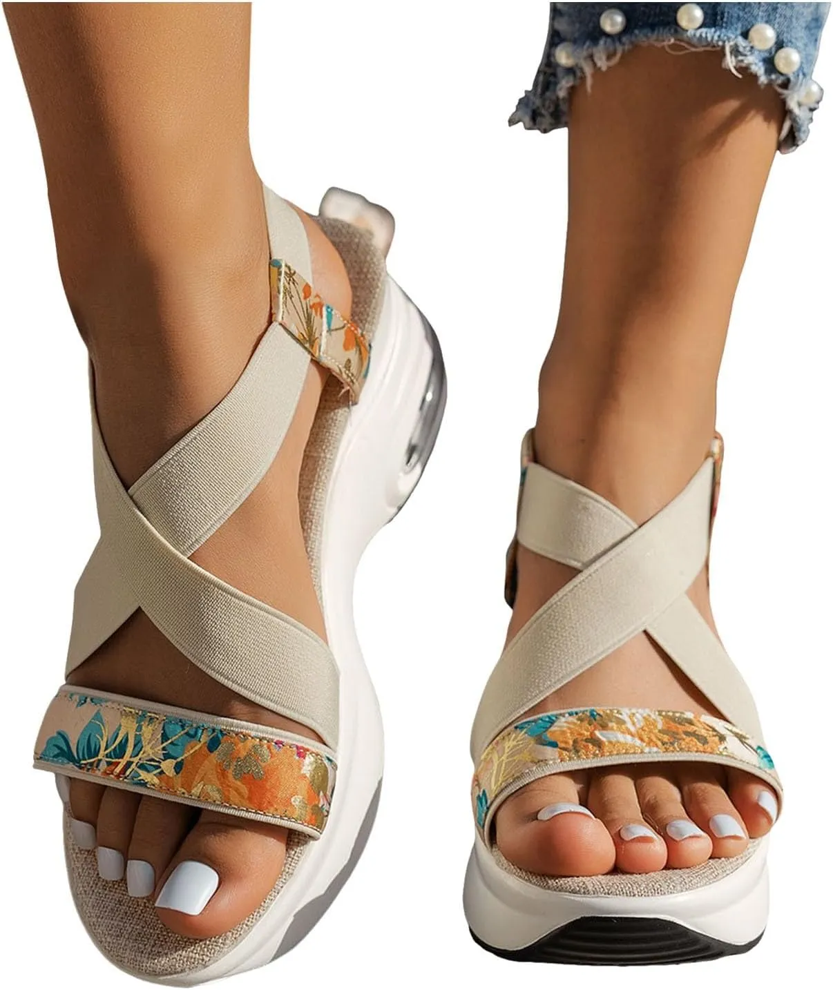 Orthopedic Wedge Sandals for Women Summer Dressy 2025 Summer Platform Chunky Heel Sandals Cushioned Comfort Teal Sandals Summer Backless Mules Slide Walking Shoes for Daily Wear
