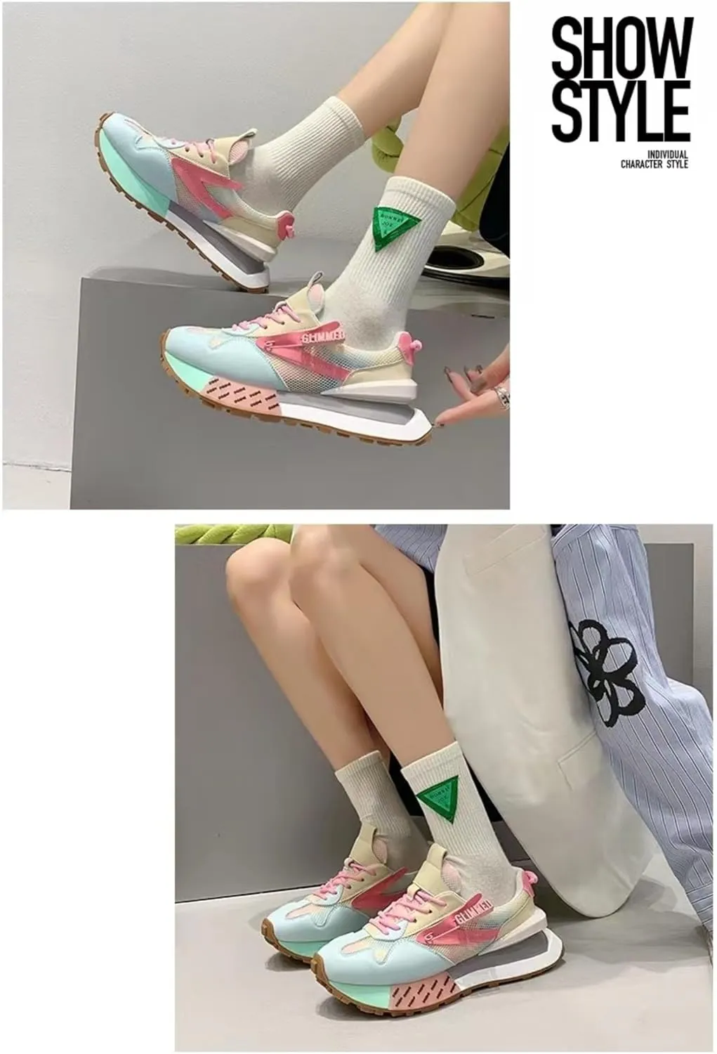 Platform Sneakers Breathable Mesh PU Leather Vibrant Colorful 2-Inch Height Boost   Cushioned Support for Daily Wear   Trendy Streetwear Statement