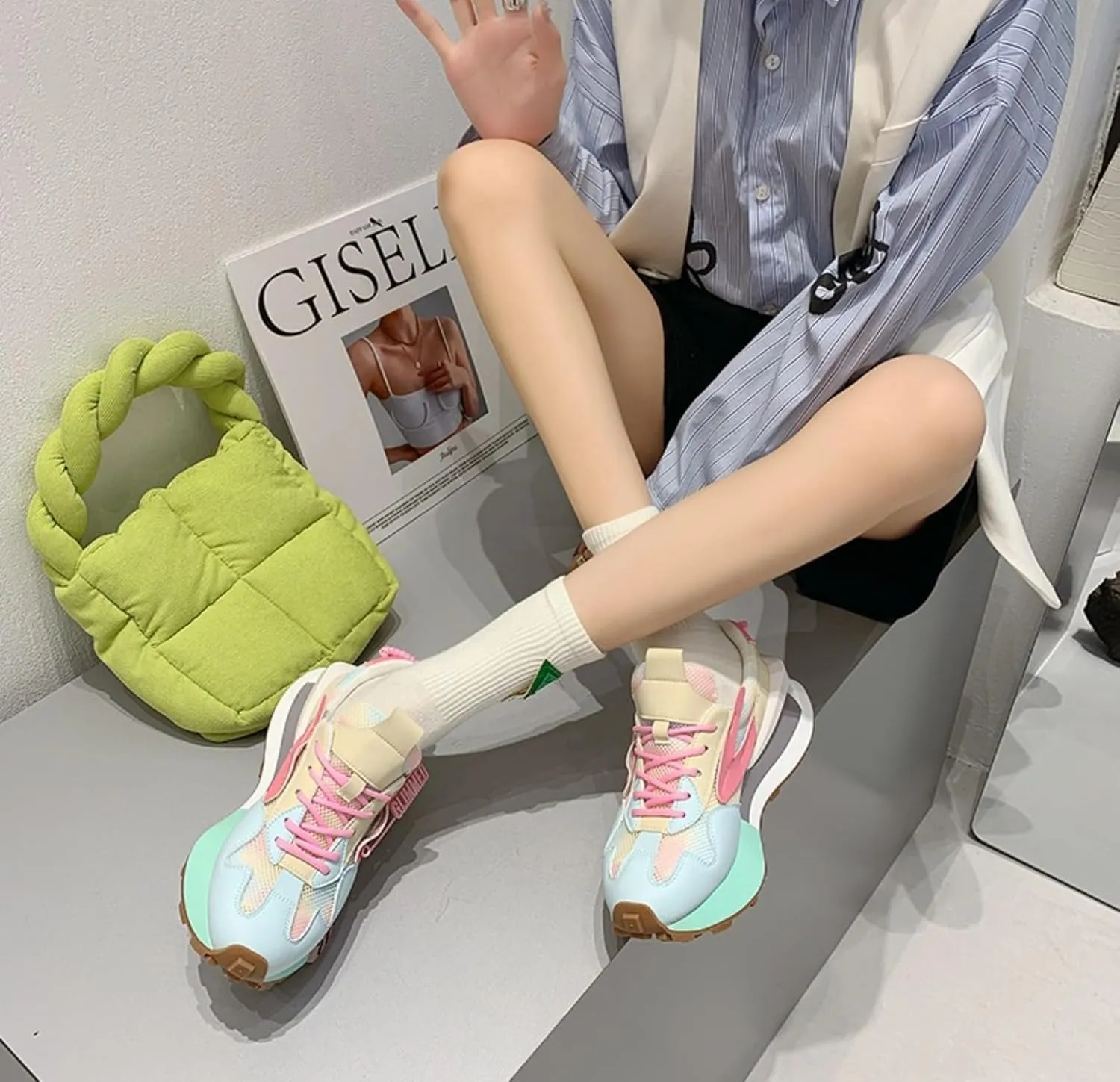 Platform Sneakers Breathable Mesh PU Leather Vibrant Colorful 2-Inch Height Boost   Cushioned Support for Daily Wear   Trendy Streetwear Statement