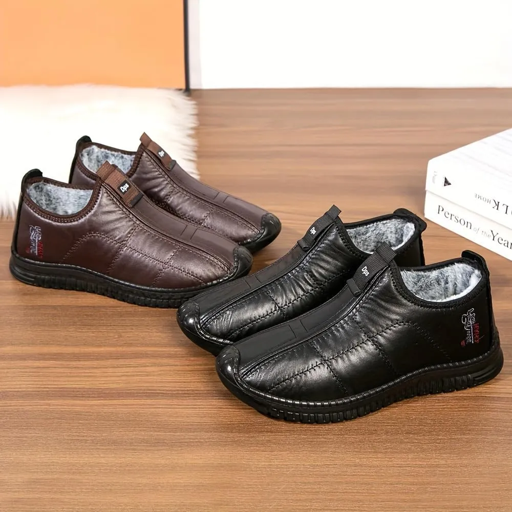 Plus-Size Men's Winter Warm Wool-Lined Slip-on Sneakers Non-Slip, Thick-Soled, Comfortable Walking Shoes for Daily Wear