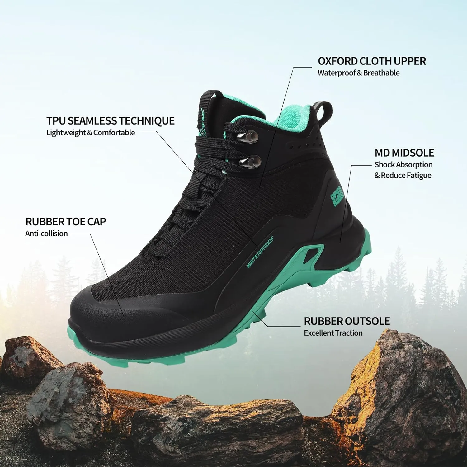 R CORD Women’s Waterproof Hiking Shoes Lightweight Comfortable Hiking Boots For Women Non-slip Outdoor Walking Camping Trekking Trail Shoes For All Seasons