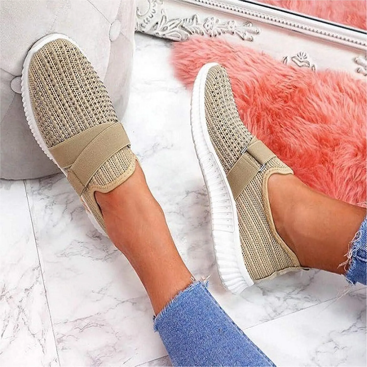Rhinestone Sneakers for Women Outdoor Casual Fitness Shoes Breathable Slip On Arch Support Walking Shoes
