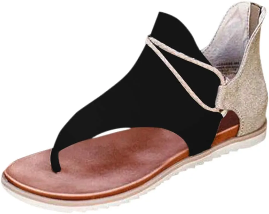 Sandals for Women Flat,Summer Sandals Ladies Fashion Leopard/Zebra/Snake Pattern Flat Heel Slip Ons Sandals with Zipper