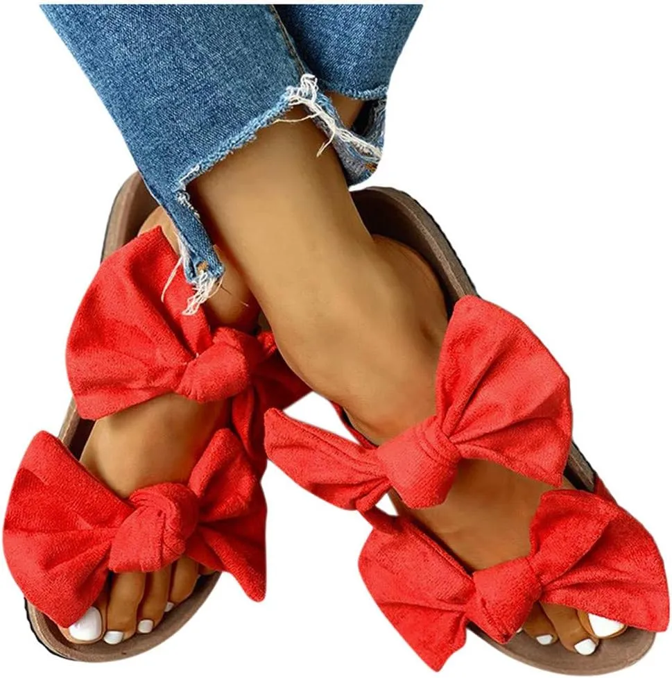 Sandals for Women Flat,Women's 2020 Bow Knot Comfy Platform Sandal Shoes Summer Beach Travel Fashion Slipper Flip Flops
