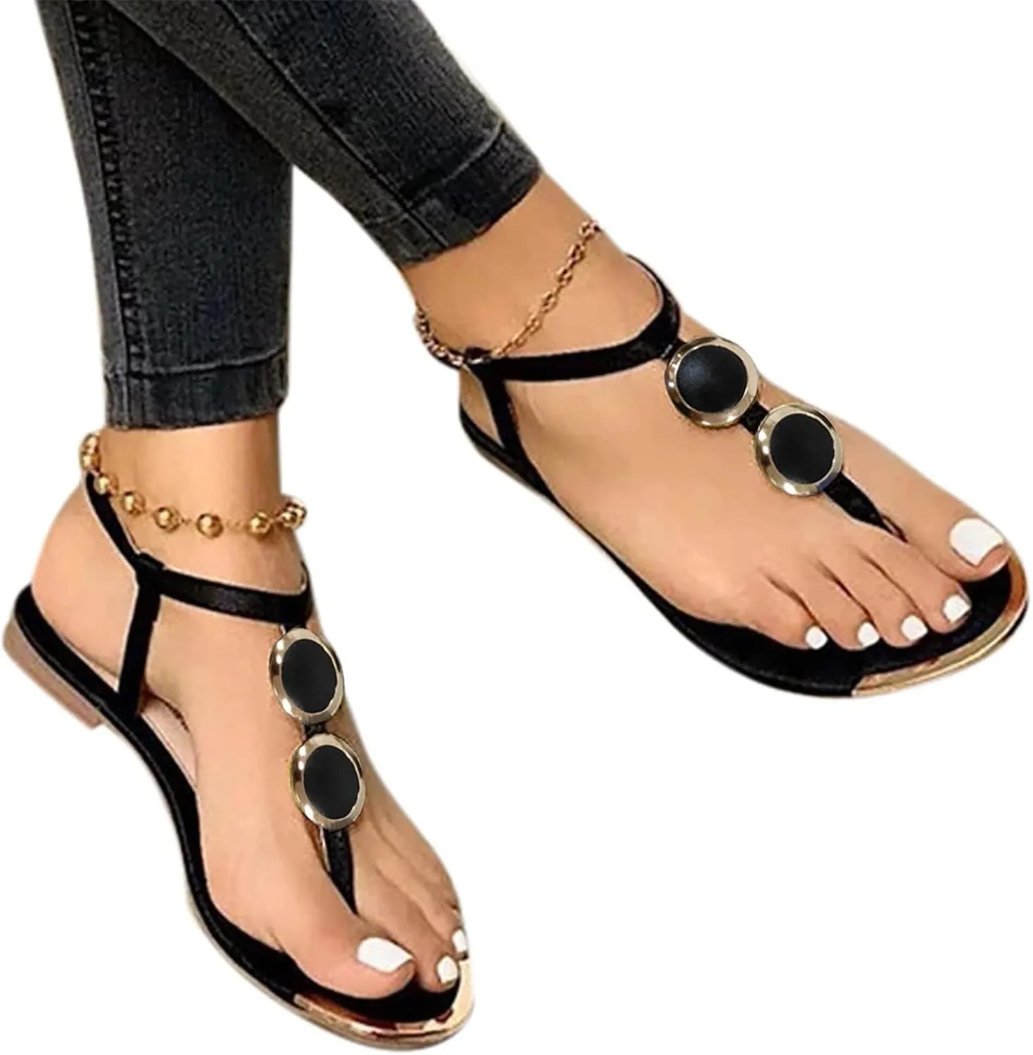 Sandals for Women,Sandals Flat Summer Women Casual Slippers Shoes Retro Ladies Crystal Women's Fashion Sandals