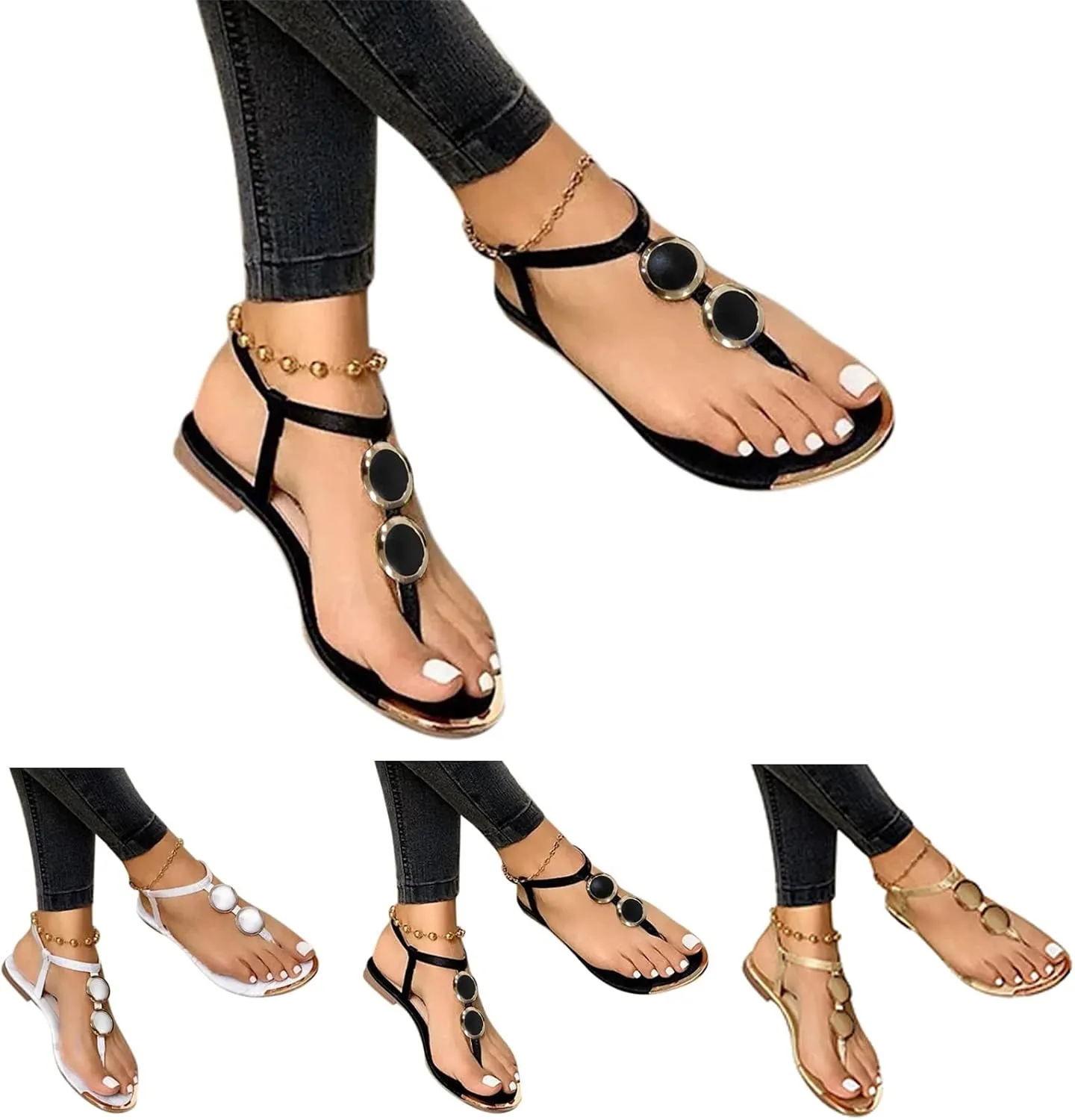 Sandals for Women,Sandals Flat Summer Women Casual Slippers Shoes Retro Ladies Crystal Women's Fashion Sandals
