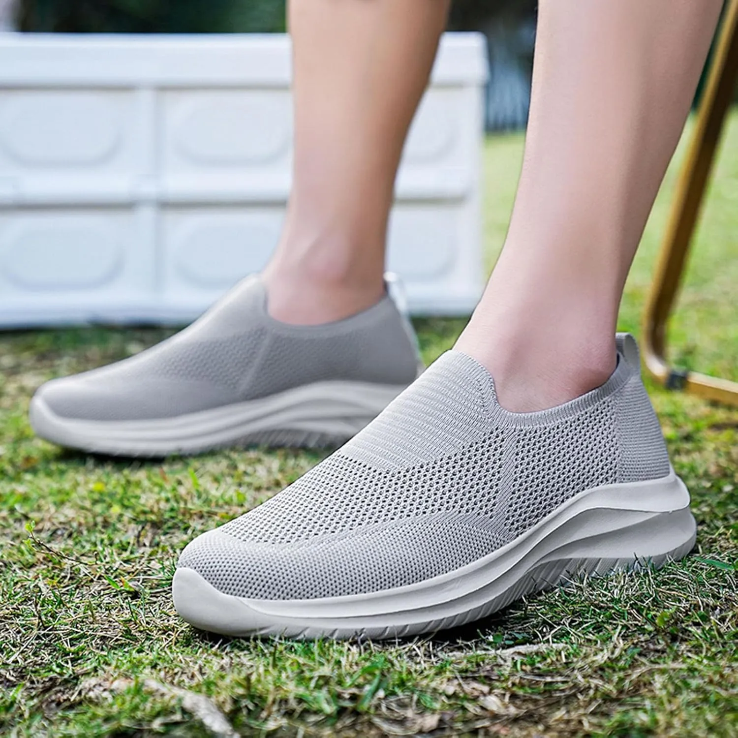 Slip on Walking Shoes for Men Comfort Memory Foam Ultra Lightweight Breathable Fashion Sneakers Non Slip Arch Support Vacation Training Gym Shoes Wide Width