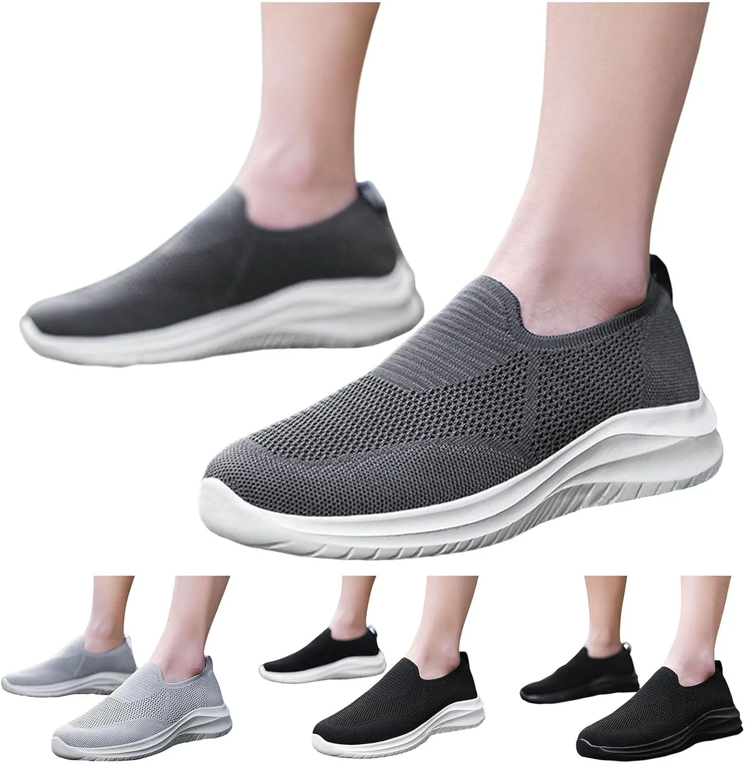 Slip on Walking Shoes for Men Comfort Memory Foam Ultra Lightweight Breathable Fashion Sneakers Non Slip Arch Support Vacation Training Gym Shoes Wide Width