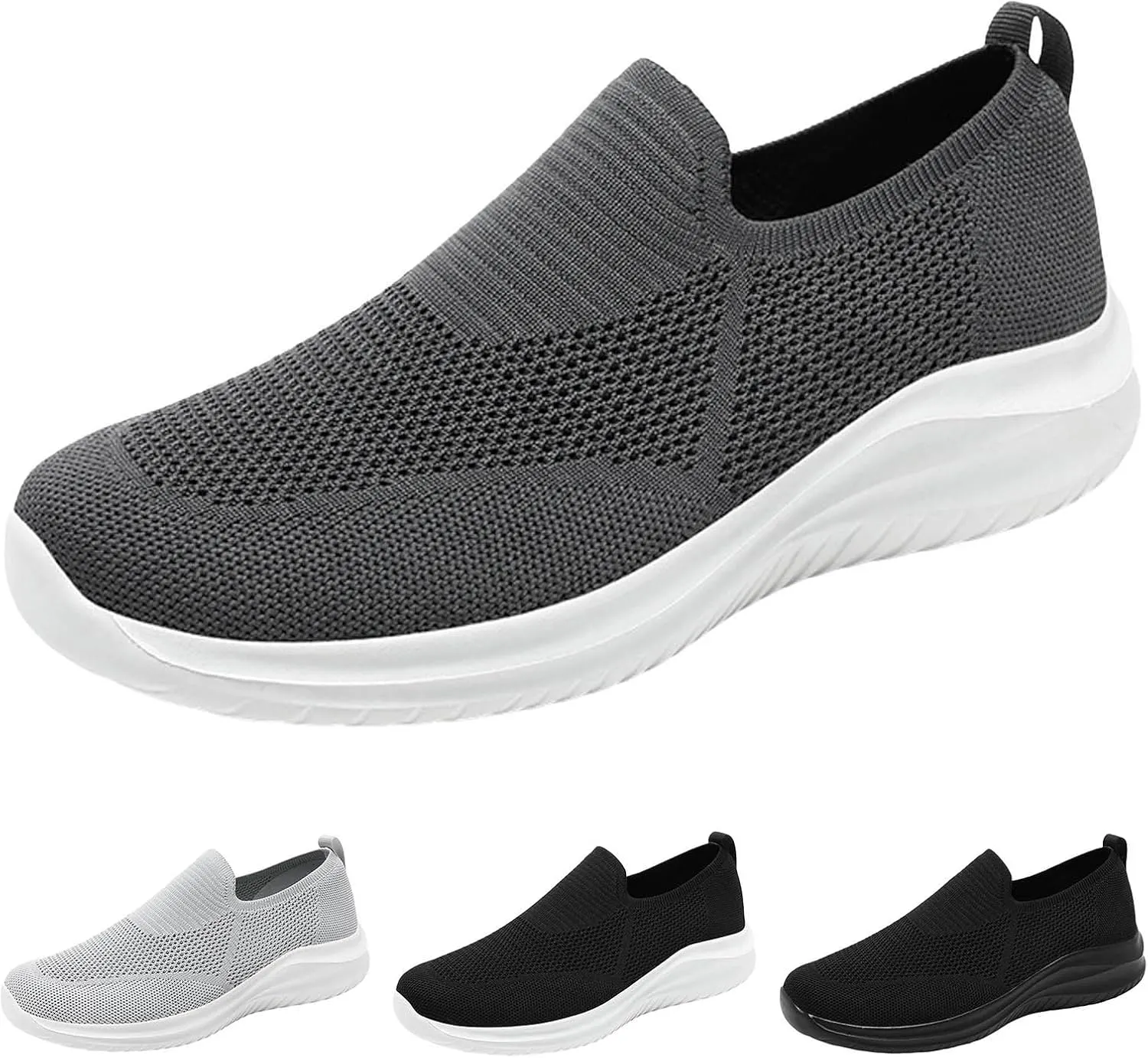 Slip on Walking Shoes for Men Comfort Memory Foam Ultra Lightweight Breathable Fashion Sneakers Non Slip Arch Support Vacation Training Gym Shoes Wide Width