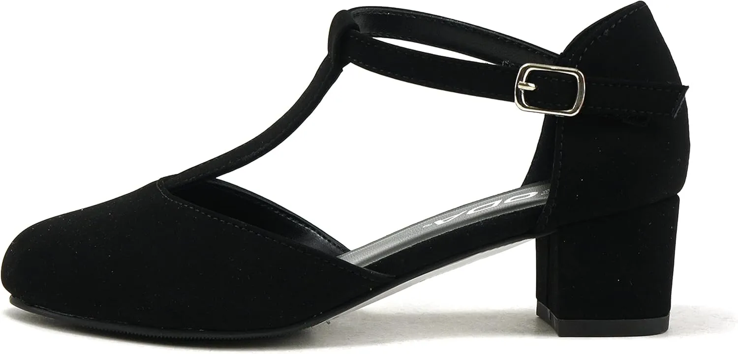 Soda Bluff-2 Kids/Children/Girls Fashion Sparkly Bling Glitter Classic T-Strap Mary Jane Block Heel Rounded Shoes