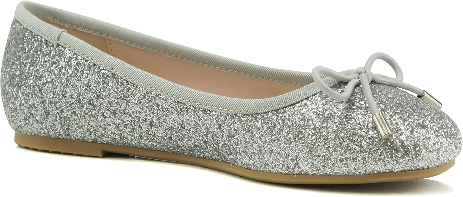 Soda Toast-2 Kids/Children/Girls Fashion Classic Sparkly Glitter Mary Jane Flat Rounded Ballet Shoes