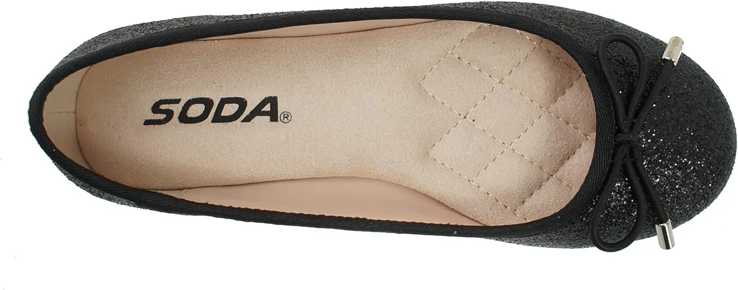Soda Toast-2 Kids/Children/Girls Fashion Classic Sparkly Glitter Mary Jane Flat Rounded Ballet Shoes