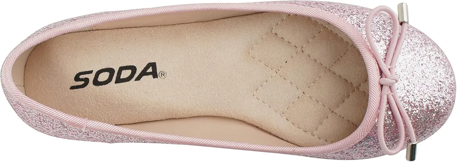 Soda Toast-2 Kids/Children/Girls Fashion Classic Sparkly Glitter Mary Jane Flat Rounded Ballet Shoes