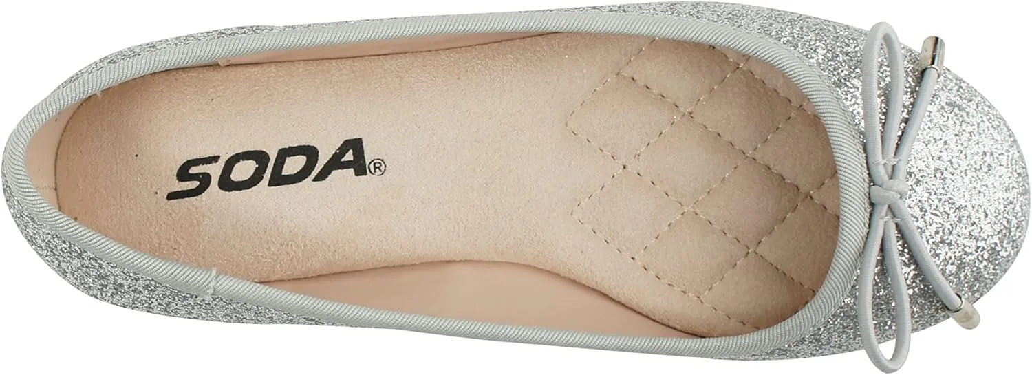 Soda Toast-2 Kids/Children/Girls Fashion Classic Sparkly Glitter Mary Jane Flat Rounded Ballet Shoes