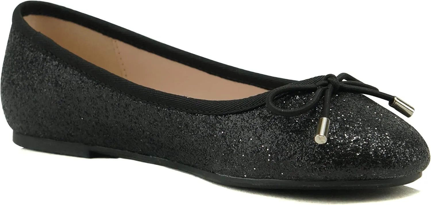 Soda Toast-2 Kids/Children/Girls Fashion Classic Sparkly Glitter Mary Jane Flat Rounded Ballet Shoes
