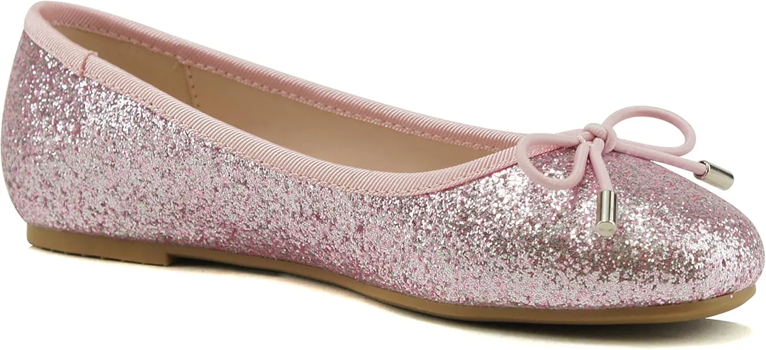 Soda Toast-2 Kids/Children/Girls Fashion Classic Sparkly Glitter Mary Jane Flat Rounded Ballet Shoes