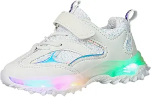 Sole Non Slip Light up Sneakers for Kids Childrens Lace Strap Glitter Mesh Breathable Sport Shoes Outdoor Running Casual