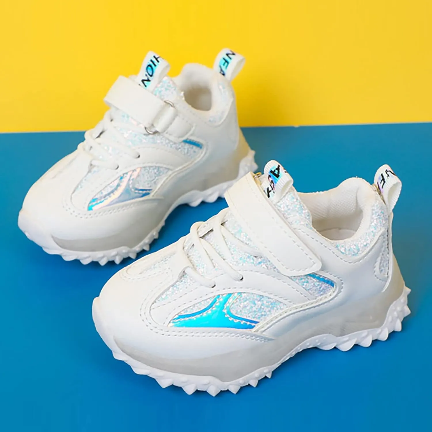 Sole Non Slip Light up Sneakers for Kids Childrens Lace Strap Glitter Mesh Breathable Sport Shoes Outdoor Running Casual
