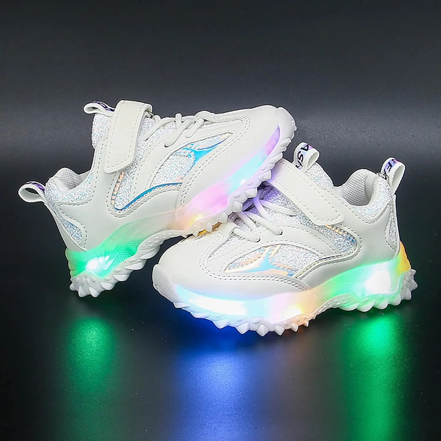Sole Non Slip Light up Sneakers for Kids Childrens Lace Strap Glitter Mesh Breathable Sport Shoes Outdoor Running Casual