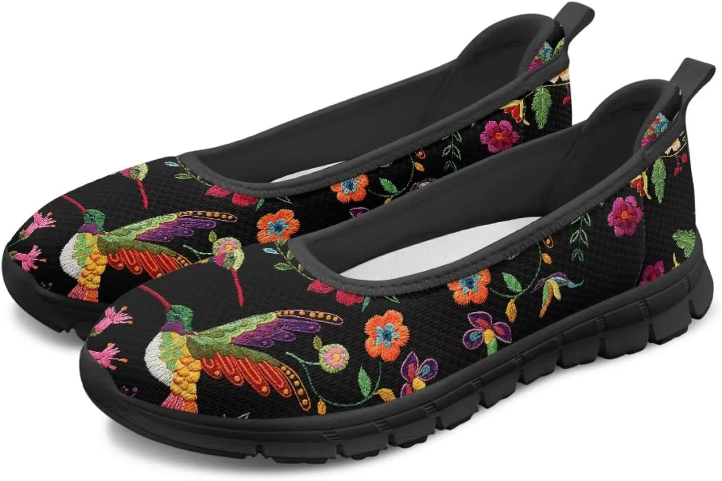 Stylish Hummingbird Print Women's Flats Lightweight Soft Ballerina Loafers Fit Comfort Mesh Casual Sneakers Daily Wear