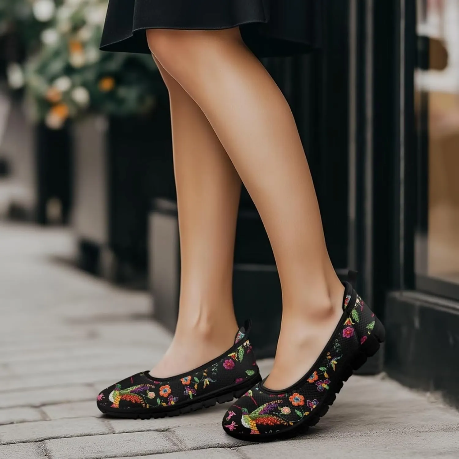 Stylish Hummingbird Print Women's Flats Lightweight Soft Ballerina Loafers Fit Comfort Mesh Casual Sneakers Daily Wear