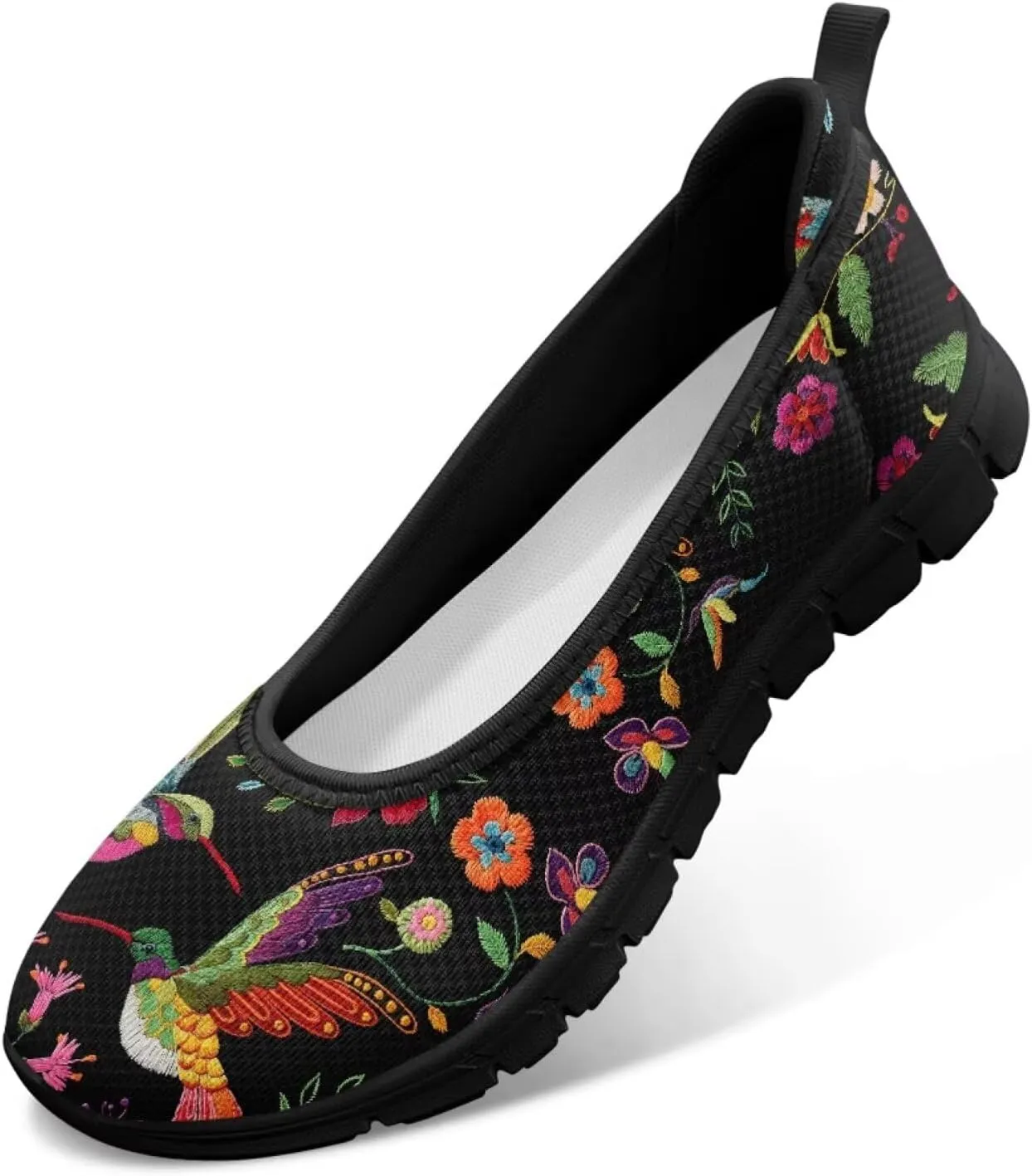 Stylish Hummingbird Print Women's Flats Lightweight Soft Ballerina Loafers Fit Comfort Mesh Casual Sneakers Daily Wear