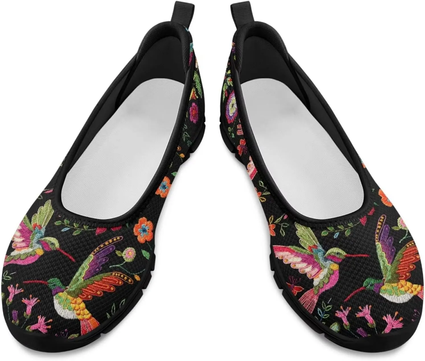Stylish Hummingbird Print Women's Flats Lightweight Soft Ballerina Loafers Fit Comfort Mesh Casual Sneakers Daily Wear