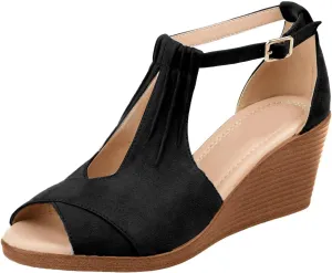 Suede Sandals for Women Dressy Peep Toe Ankle Buckle Strap Sandal Summer Comfort High Heels Silp On Shoes