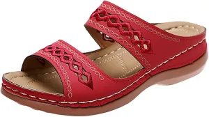 Summer Sandals for Women 2025 Arch Support Orthopedic Sandals Embroidered Vintage Slip On Flip Flops Anti-Slip Breathable Walking Slippers Flat Comfortable Wedge Sandal