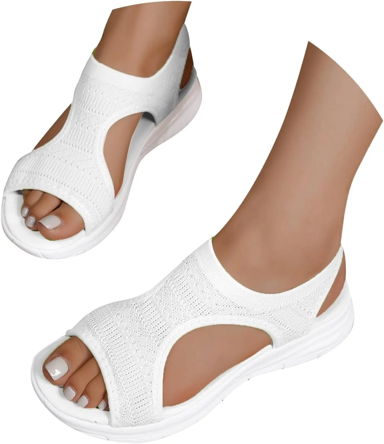 Summer Sandals For Women Comfortable Air Cushion Support Walking Slingback Open Toe Sandal Breathable Knit Flat Sandals