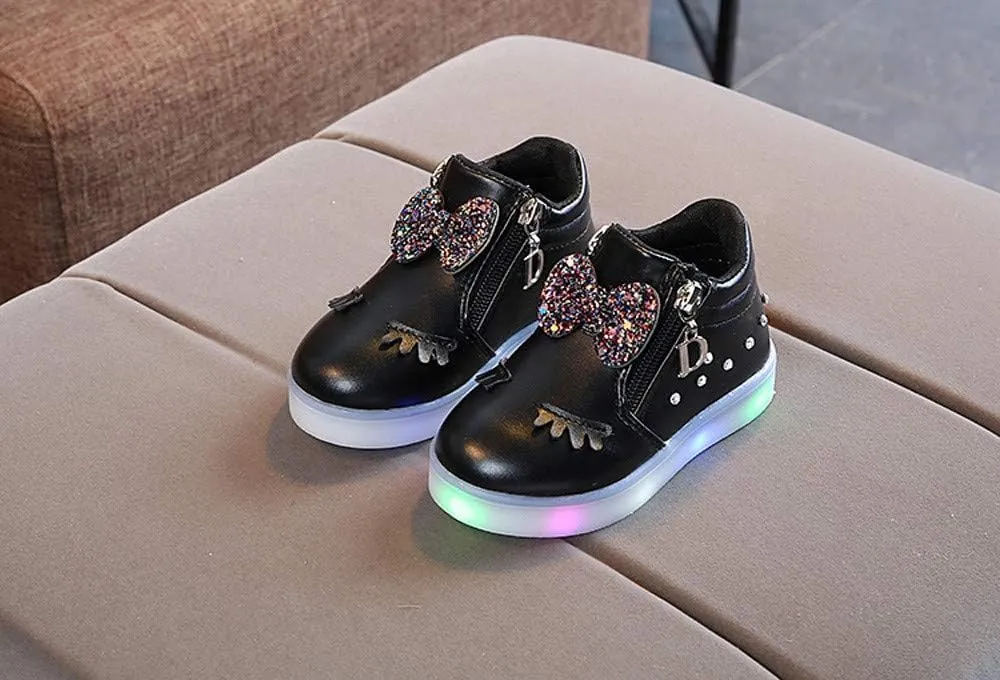 Toddler Baby Light Up Shoes Kids Non Slip Wide Zipper Boots Little Girls Fashion LED Flashing Tennis Sneakers