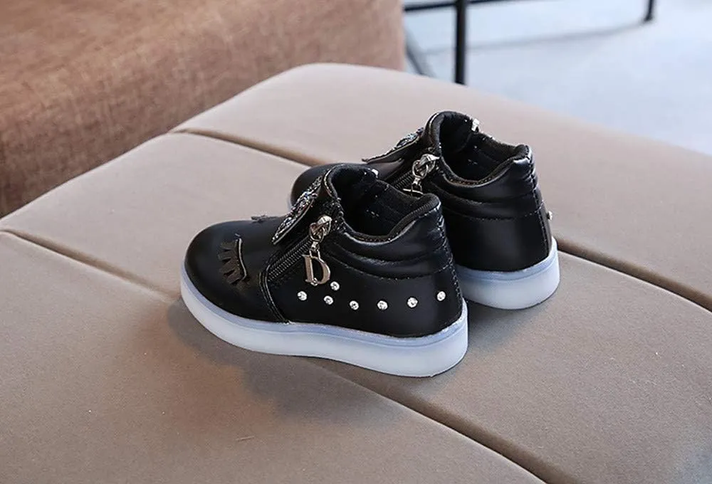 Toddler Baby Light Up Shoes Kids Non Slip Wide Zipper Boots Little Girls Fashion LED Flashing Tennis Sneakers