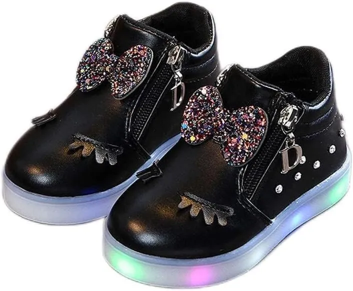 Toddler Baby Light Up Shoes Kids Non Slip Wide Zipper Boots Little Girls Fashion LED Flashing Tennis Sneakers