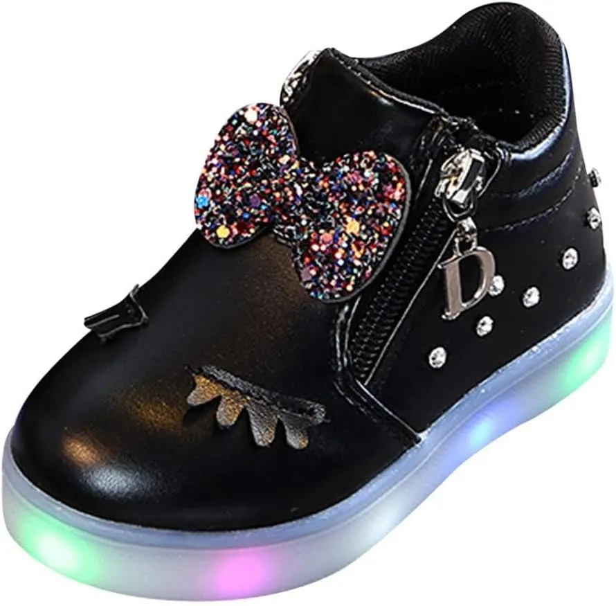 Toddler Baby Light Up Shoes Kids Non Slip Wide Zipper Boots Little Girls Fashion LED Flashing Tennis Sneakers