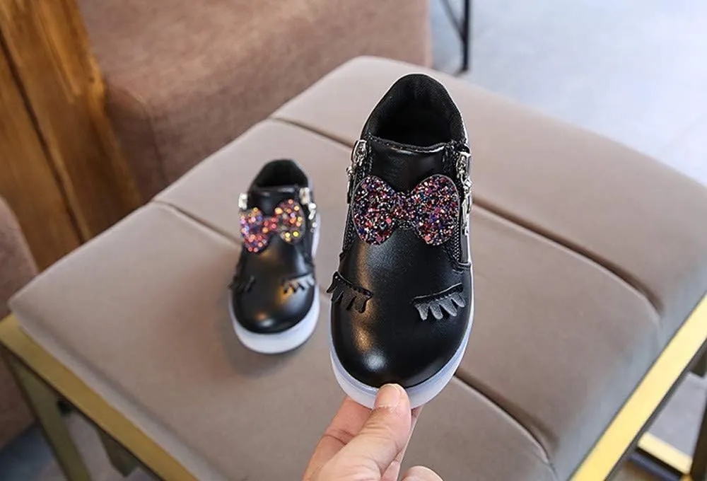 Toddler Baby Light Up Shoes Kids Non Slip Wide Zipper Boots Little Girls Fashion LED Flashing Tennis Sneakers