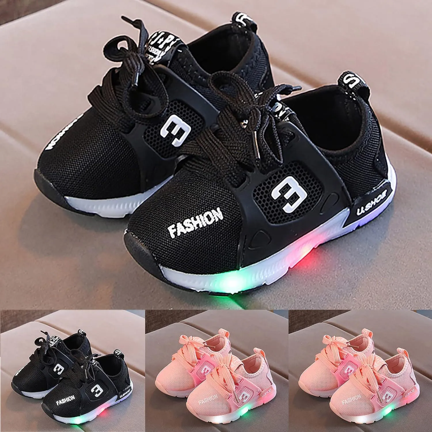 Toddler Boys Girls Light Up Shoes LED Flashing Lightweight Mesh Breathable Adorable Running Slip on Shoes Little Girls